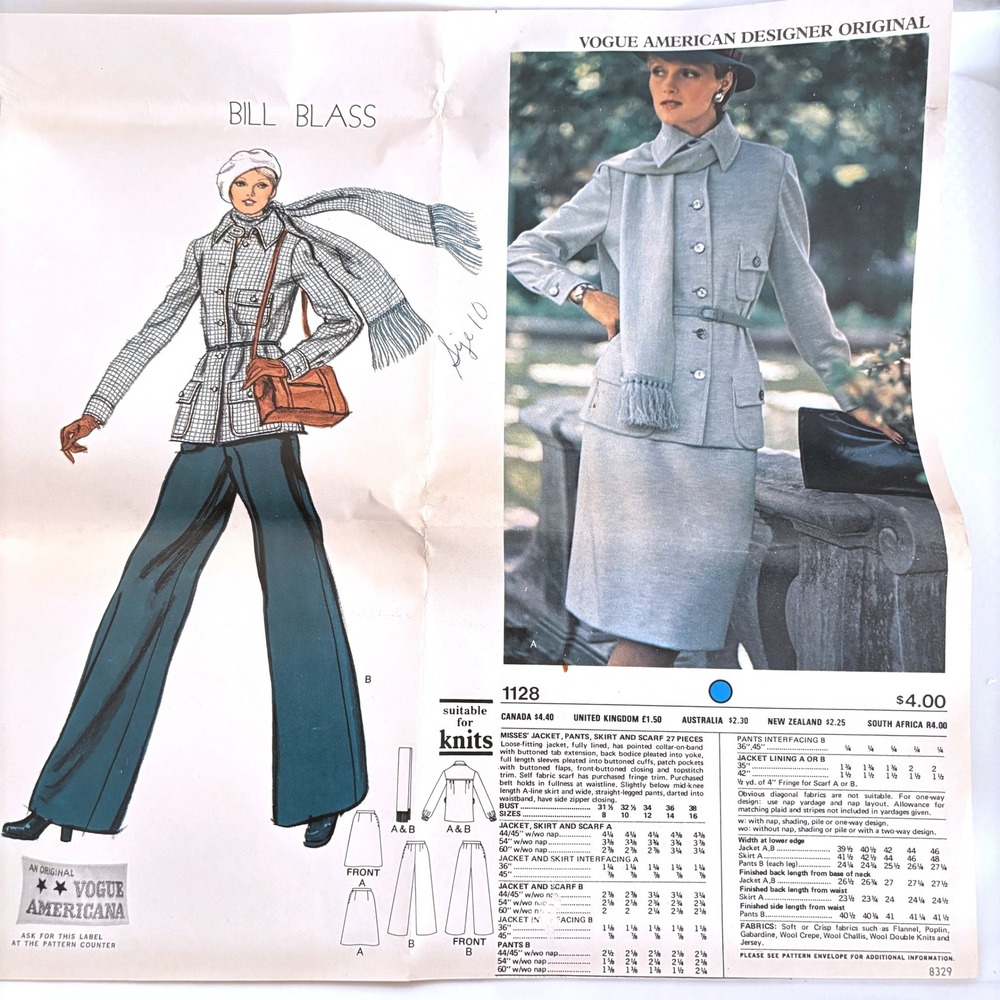 Vogue 1128 Bill Blass Americana Rare 70s Safari Capsule Sz 10 Catalog Pg Uncut